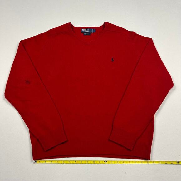 Polo Ralph Lauren 100% Lambs Wool Red V Neck Sweater - Picture 6 of 7